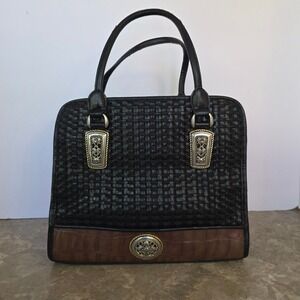 Marlo Woven Faux Croc Brown Handbag Purse Embellishments‎